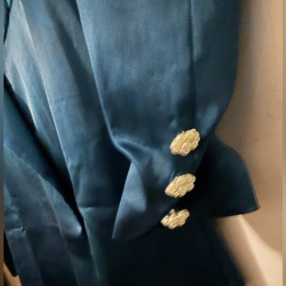Lulus Regal Aura Teal Blue Satin Long Sleeve Blazer Romper - Size XS - Picture 5 of 9